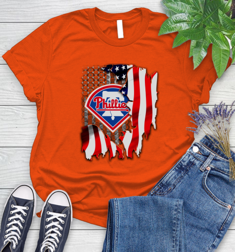 Philadelphia Phillies MLB Baseball American Flag Women's T-Shirt 3