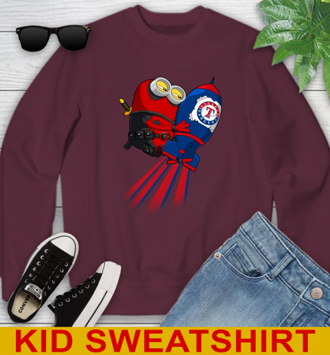MLB Baseball Texas Rangers Deadpool Minion Marvel Shirt Youth Sweatshirt 4