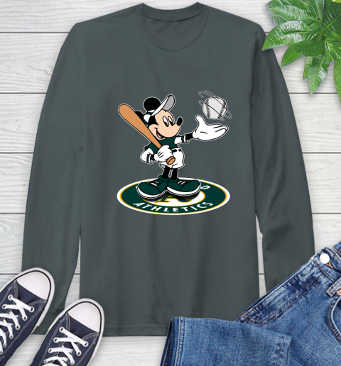 MLB Baseball Oakland Athletics Cheerful Mickey Disney Shirt Long Sleeve T-Shirt 7