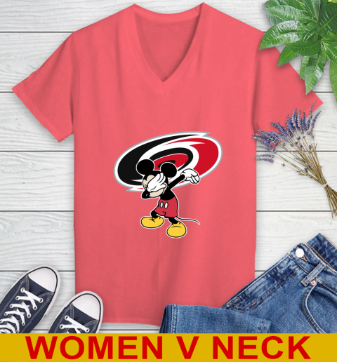 Carolina Hurricanes NHL Hockey Dabbing Mickey Disney Sports Women's V-Neck T-Shirt 7