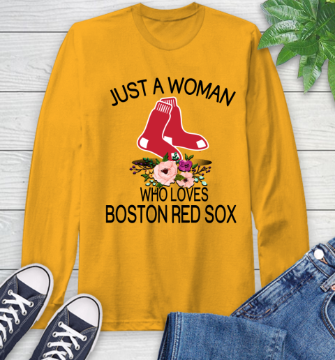 MLB Just A Woman Who Loves Boston Red Sox Baseball Sports Long Sleeve T-Shirt 2