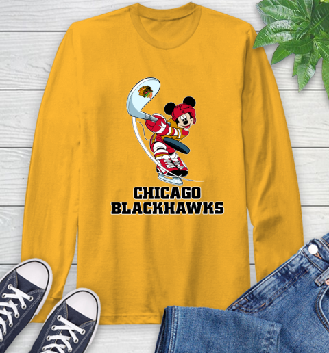 NHL Hockey Chicago Blackhawks Cheerful Mickey Mouse Shirt Long Sleeve T-Shirt 3