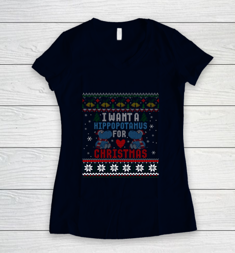 I Want A Hippopotamus For Christmas Ugly Xmas Women's V-Neck T-Shirt 2