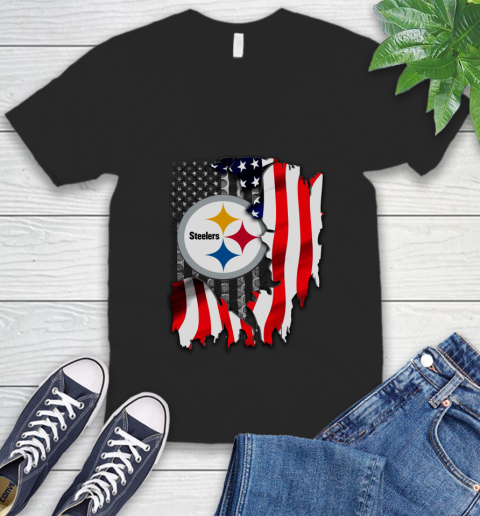 Pittsburgh Steelers NFL Football American Flag V-Neck T-Shirt