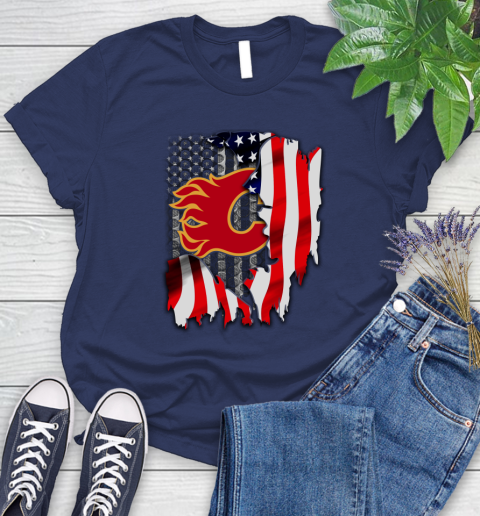 Calgary Flames NHL Hockey American Flag Women's T-Shirt 15 Calgary Flames NHL Hockey American Flag Women's T-Shirt - Image 15