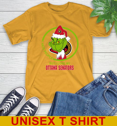 Ottawa Senators NHL Christmas Grinch I Hate People But I Love My Favorite Hockey Team T-Shirt 3