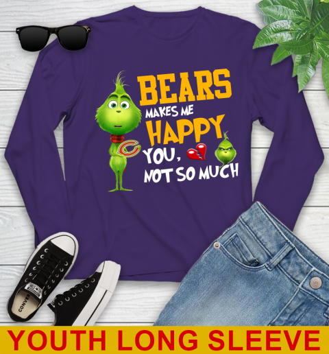 NFL Chicago Bears Makes Me Happy You Not So Much Grinch Football Sports Youth Long Sleeve 4