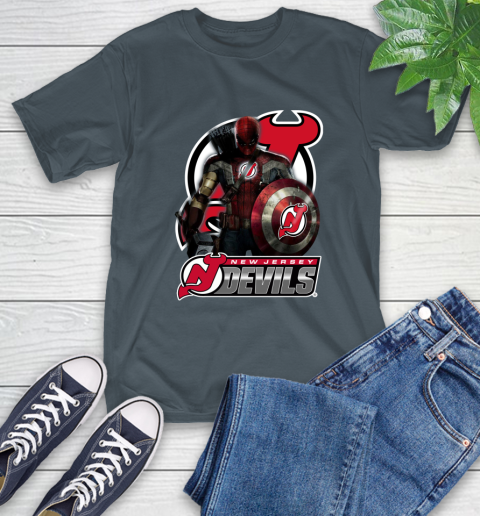 NHL Captain America Thor Spider Man Hawkeye Avengers Endgame Hockey New Jersey Devils T-Shirt 9