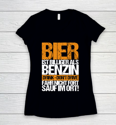 Beer Lover Funny Shirt Beer Cheaper Than Gasoline Drinking Alcohol Drinking Party Saying Women's V-Neck T-Shirt