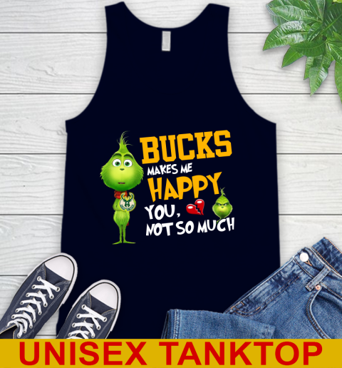 NBA Milwaukee Bucks Makes Me Happy You Not So Much Grinch Basketball Sports Tank Top 2