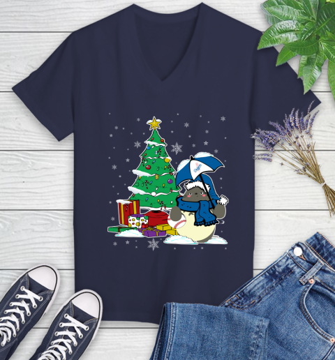 Los Angeles Dodgers MLB Baseball Cute Tonari No Totoro Christmas Sports Women's V-Neck T-Shirt 12