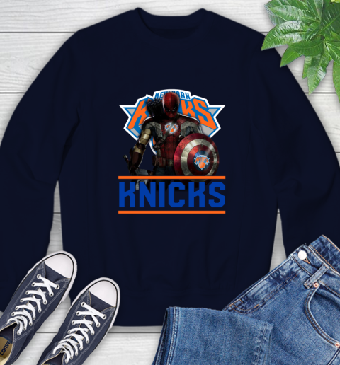 New York Knicks NBA Basketball Captain America Thor Spider Man Hawkeye Avengers Sweatshirt 3