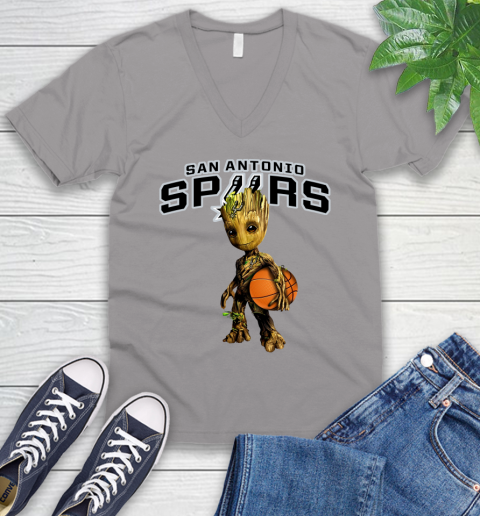 San Antonio Spurs NBA Basketball Groot Marvel Guardians Of The Galaxy V-Neck T-Shirt 4