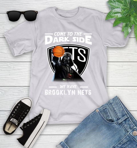 NBA Come To The Dark Side We Have Brooklyn Nets Star Wars Darth Vader Basketball Youth T-Shirt 4
