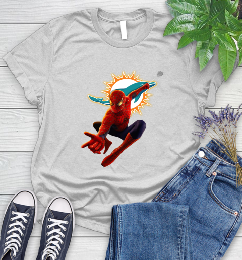 NFL Spider Man Avengers Endgame Football Miami Dolphins Women's T-Shirt
