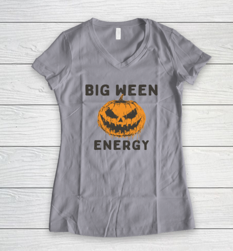 Halloween Pumpkin Head Big Ween Energy Spooky Women's V-Neck T-Shirt 2