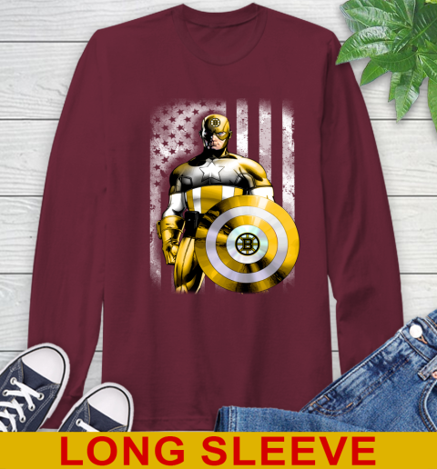 Boston Bruins NHL Hockey Captain America Marvel Avengers American Flag Shirt Long Sleeve T-Shirt 7