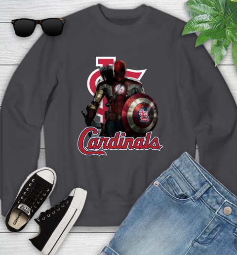 MLB Captain America Thor Spider Man Hawkeye Avengers Endgame Baseball St.Louis Cardinals Youth Sweatshirt 6