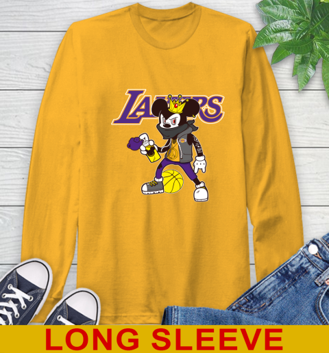 Los Angeles Lakers NBA Basketball Mickey Peace Sign Sports Long Sleeve T-Shirt 3