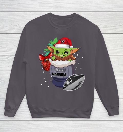 Oakland Raiders Christmas Baby Yoda Star Wars Funny Happy NFL Youth Sweatshirt 6