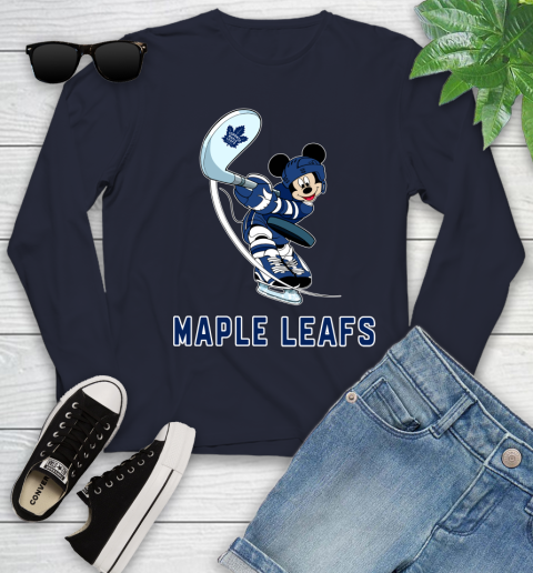 NHL Hockey Toronto Maple Leafs Cheerful Mickey Mouse Shirt Youth Long Sleeve 3