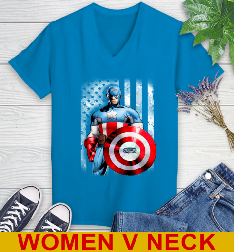San Antonio Spurs NBA Basketball Captain America Marvel Avengers American Flag Shirt Women's V-Neck T-Shirt 7