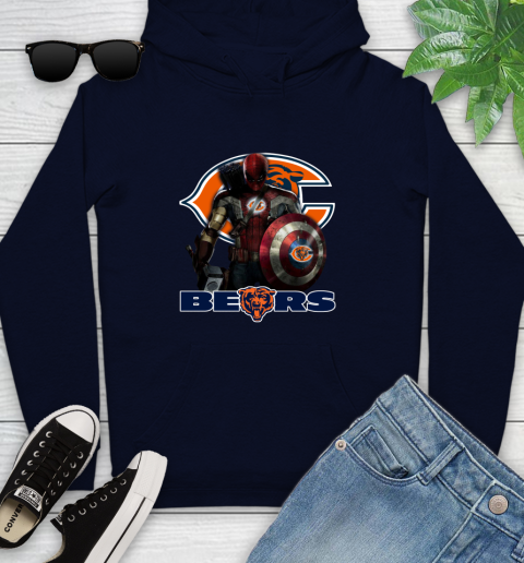 NFL Captain America Thor Spider Man Hawkeye Avengers Endgame Football Chicago Bears Youth Hoodie 4