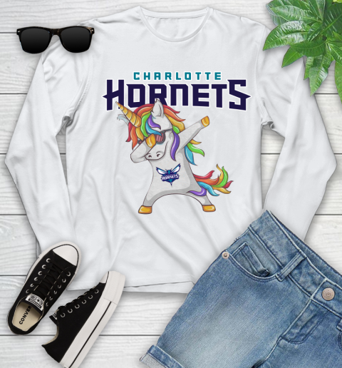 Charlotte Hornets NBA Basketball Funny Unicorn Dabbing Sports Youth Long Sleeve