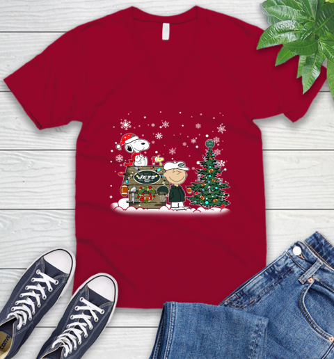 NFL New York Jets Snoopy Charlie Brown Christmas Football Super Bowl Sports V-Neck T-Shirt 7