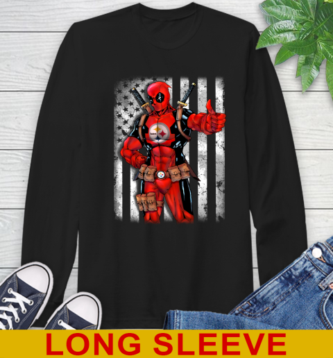 NFL Football Pittsburgh Steelers Deadpool American Flag Shirt Long Sleeve T-Shirt