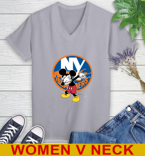New York Islanders NHL Hockey Dabbing Mickey Disney Sports Women's V-Neck T-Shirt 5