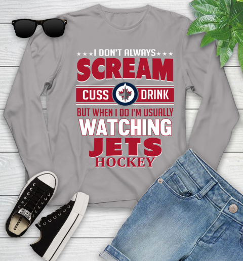 Winnipeg Jets NHL Hockey I Scream Cuss Drink When I'm Watching My Team Youth Long Sleeve 5