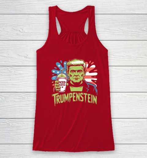 Trumpenstein Funny Iced Coffee Drink Halloween 4th of July USA Flag Racerback Tank 3
