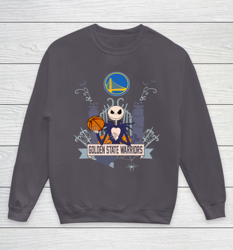 NBA Golden State Warriors Basketball Jack Skellington Halloween Youth Sweatshirt 5