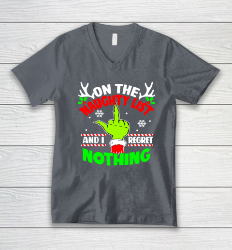 Funny On The List Of Naughty And I Regret Nothing Christmas V-Neck T-Shirt 3