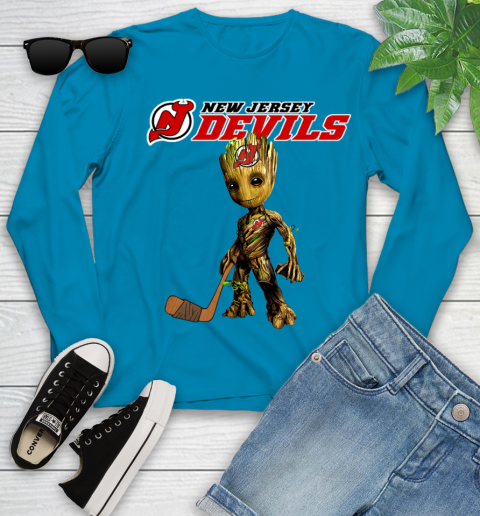 New Jersey Devils NHL Hockey Groot Marvel Guardians Of The Galaxy Youth Long Sleeve 7