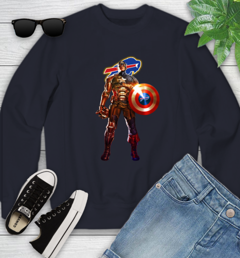 NFL Captain America Marvel Avengers Endgame Football Sports Buffalo Bills Youth Sweatshirt 3