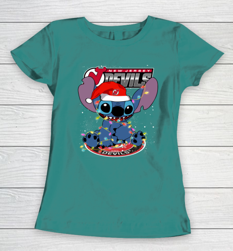 New Jersey Devils NHL Hockey noel stitch Christmas Women's T-Shirt 10