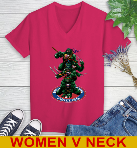 MLB Baseball Philadelphia Phillies Teenage Mutant Ninja Turtles Shirt Women's V-Neck T-Shirt 10