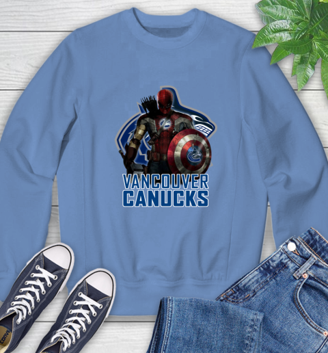 NHL Captain America Thor Spider Man Hawkeye Avengers Endgame Hockey Vancouver Canucks Sweatshirt 11