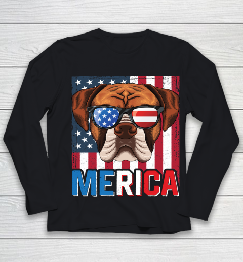 Independence Day Boxer Merica Flag 4th of July Dog American Puppy Patriotic Youth Long Sleeve
