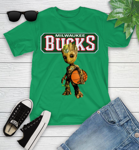 Milwaukee Bucks NBA Basketball Groot Marvel Guardians Of The Galaxy Youth T-Shirt 6