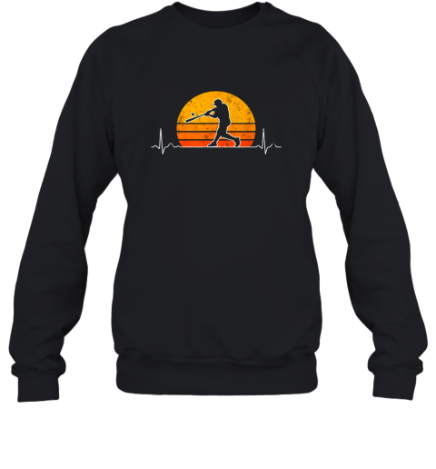 Vintage Baseball Heartbeat Retro Sunset Swinging Batter Gift Sweatshirt