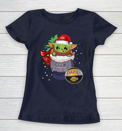 Los Angeles Lakers Christmas Baby Yoda Star Wars Funny Happy NBA Women's T-Shirt 4