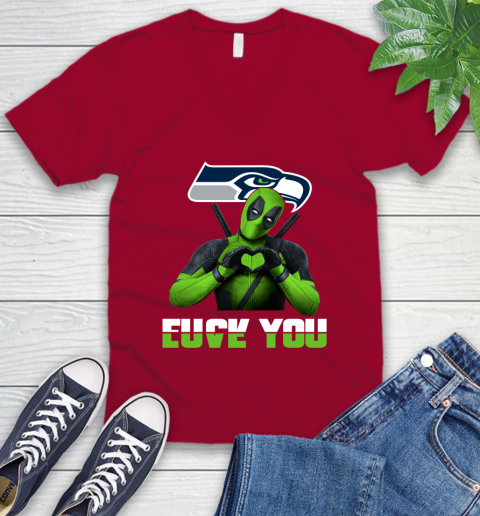 NHL Seattle Seahawks Deadpool Love You Fuck You Football Sports V-Neck T-Shirt 7