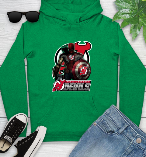 NHL Captain America Thor Spider Man Hawkeye Avengers Endgame Hockey New Jersey Devils Youth Hoodie 7