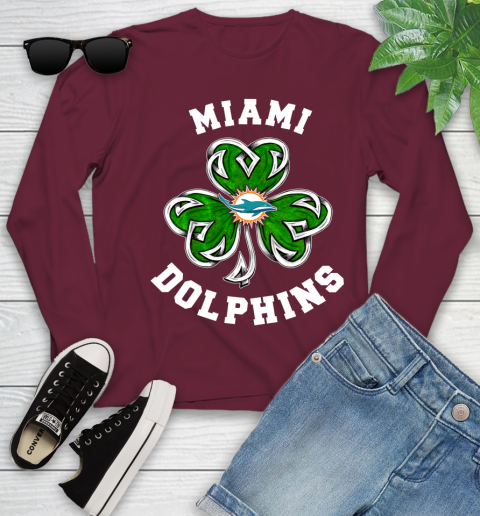 NFL Miami Dolphins Three Leaf Clover St Patrick's Day Football Sports Youth Long Sleeve 6