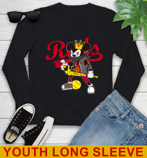 Cincinnati Reds MLB Baseball Mickey Peace Sign Sports Youth Long Sleeve 2