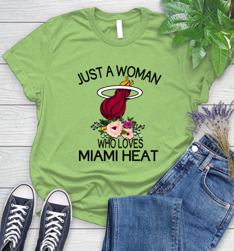 NBA Just A Woman Who Loves Miami Heat Basketball Sports Women's T-Shirt 7