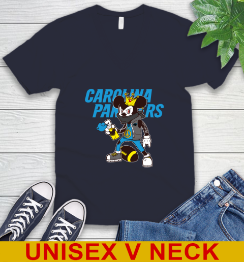 Carolina Panthers NFL Football Mickey Peace Sign Sports V-Neck T-Shirt 3